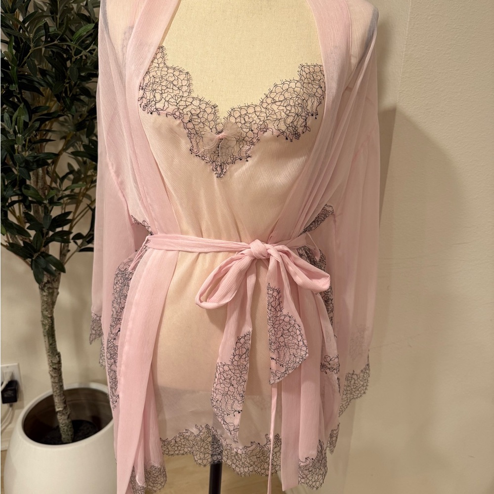 Luxurious Pink Lace Robe with Waist Tie